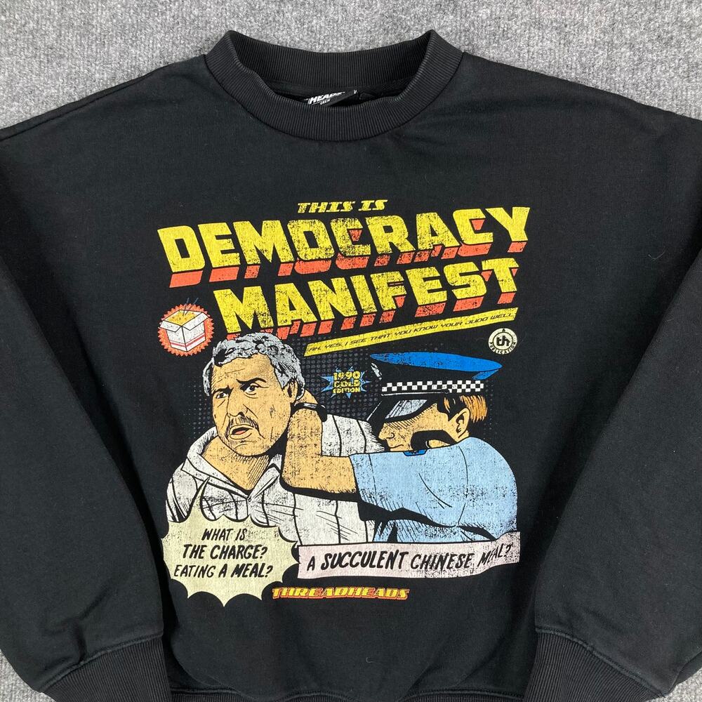 Threadheads Sweatshirt Mens Size M Black Democracy‎ Manifest Funny Graphic Crew
